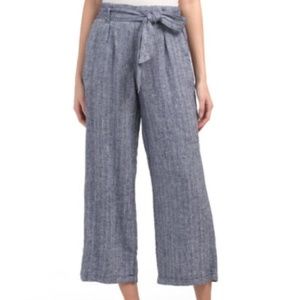RACHEL ZOE High Rise Linen Cross Dye Pull On Cropped Wide Leg Pants Size XS